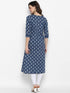 Janasya Women's Blue Cotton Block Print Kurta